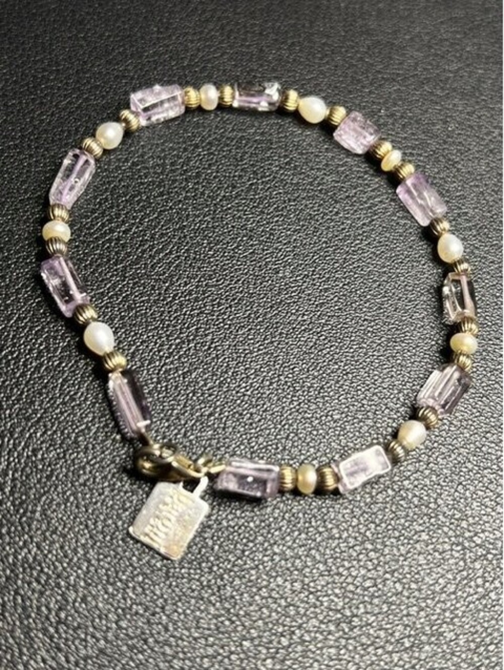 B6236 Baroni Designs Beaded Bracelet Sterling Silver Amethyst Pearl 7.5"